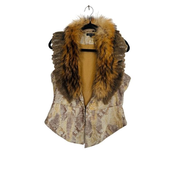 Dolce Cabo Womens M Fur Vest Raccoon Trim Snake Print - Picture 9 of 11